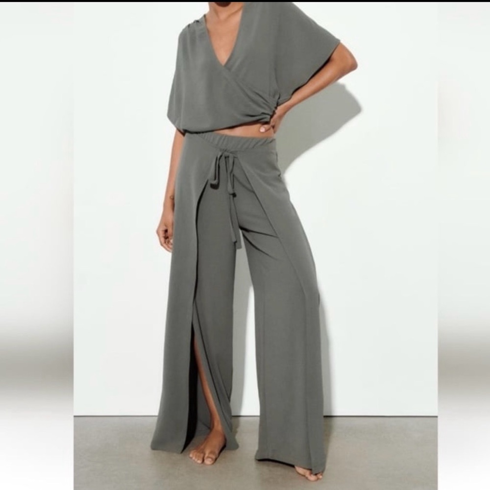 Zara Charcoal Wide Leg suit top and pants